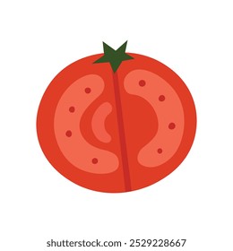 Ilustración plana de rodaja de tomate rojo con semillas visibles y núcleo