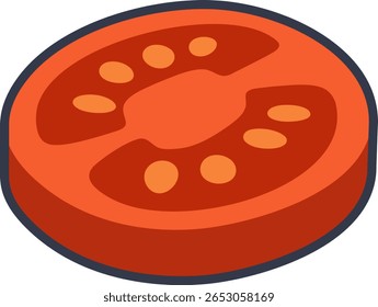 Ilustración plana de una rodaja de tomate rojo. Verdura fresca cortada en estilo de dibujos animados.