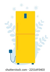 Flat illustration of refrigerator. Refrigerator vector isolated icon. Refrigerator and flora background. 