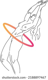 flat illustration relaxed woman with hula hoop hand draw style