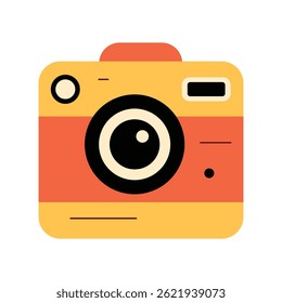 Flat illustration of a retro camera with a colorful, minimalist design. Ideal for creative projects, prints, and digital use.