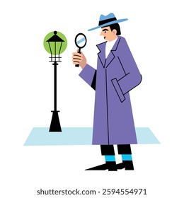 A flat illustration of retro detective character 