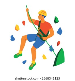 A flat illustration of rock climbing character