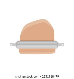 flat illustration of a rolling pin with pastry dough. pastry tool vector graphic.