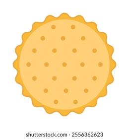 flat illustration of round cracker isolated on white background, crispy biscuit cookie