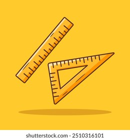 Flat illustration of a ruler in cartoon style. School item stationary. Flat design illustration
