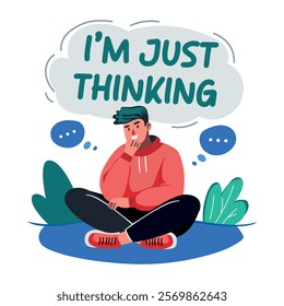 A flat illustration of ruminating character