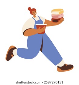 A flat illustration of running character giving fast delivery 

