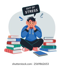 A flat illustration of sad person taking too much stress 