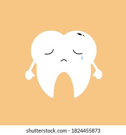 Flat illustration of sad tooth with cavity. Good to use for dental clinic, oral health content, education, or children book.