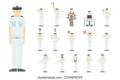 Ilustração plana: Frente do marinheiro (uniforme branco)