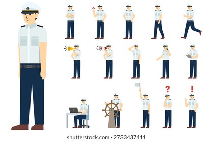 Ilustração plana: Sailor set (verão) com expressões faciais