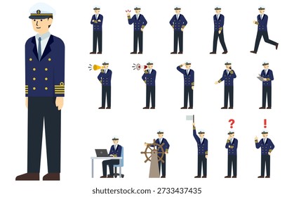 Ilustração plana: Sailor set (inverno) com expressões faciais