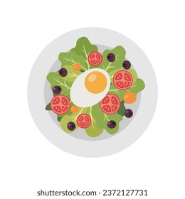 Ilustración plana del vector de ensaladas. Foods and Drinks Daily Illustration.