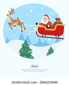 Flat Illustration, santa claus, reindeer and gifts