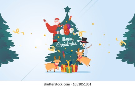 Flat illustration of Santa Claus saying Merry Christmas
