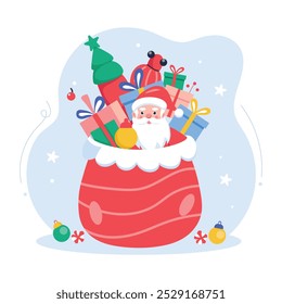 A flat illustration of santa sack filled with gifts 