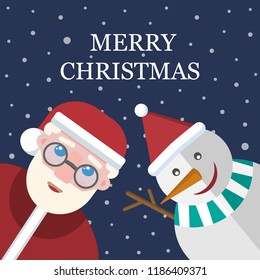Flat illustration with Santa and a snowman.