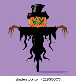 Flat illustration of scarecrow with pumpkin head