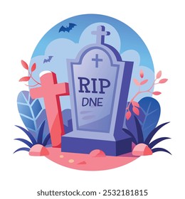 A flat illustration of scary grave