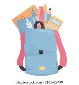 Flat illustration of a school backpack with school supplies. School and education concept