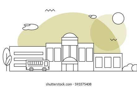 Flat illustration of school building for back to school banner or poster design
