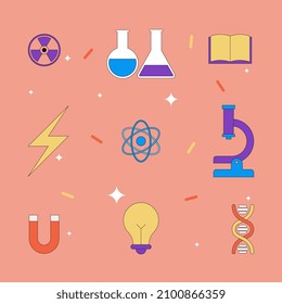 flat illustration of science objects. suitable for design asset, pattern, background, etc.