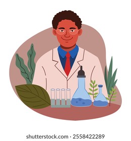 A flat illustration of a scientist 
