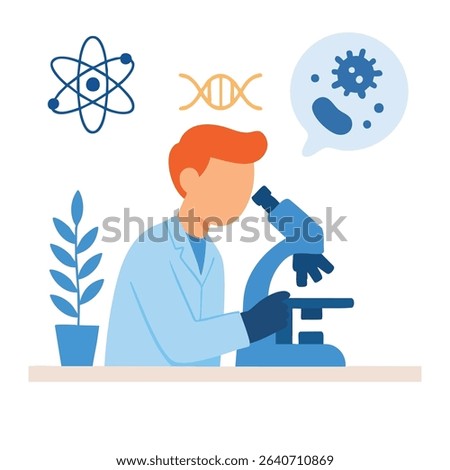 Flat Illustration Scientist Observing Microscope Science Laboratory Icon