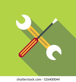 Flat illustration of screwdriver and wrench vector icon for web design