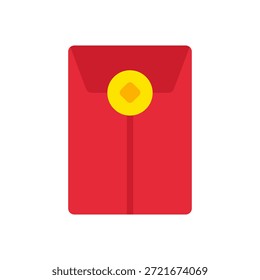 Ilustración plana de un sobre rojo sellado decorado con acentos dorados. Ideal para diseños de Año Nuevo Lunar, decoraciones festivas, temas de prosperidad y gráficos culturales.