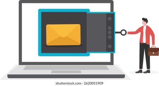 Flat illustration of security center. Lock with chain around laptop. Eps10

