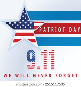 Flat illustration for September 11 patriot day celebration, 9.11 Remembrance Day poster design, America patriotic day banner design. EPS FILE.