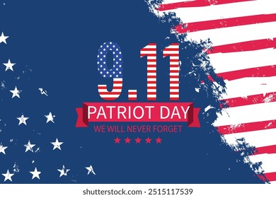 Flat illustration for September 11 patriot day celebration, 9.11 Remembrance Day poster design, America patriotic day banner design. EPS FILE.