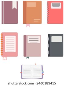 Flat illustration set of books isolated on white background.