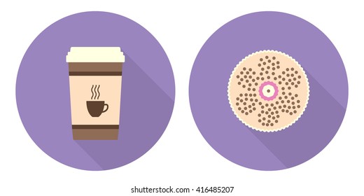 Flat illustration set: cup of coffee and pie