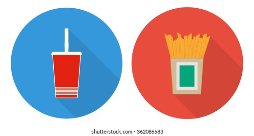 Flat illustration set: cup of cola and French fries