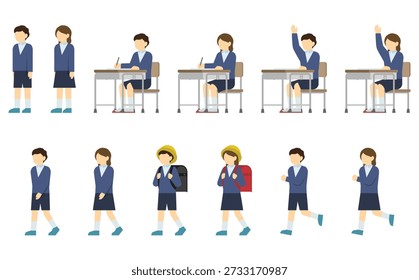 Flache Abbildung: Grundschulkinder und -mädchen in Uniformen