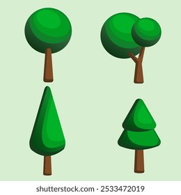 Flat Illustration set of Four Green Leaf Trees for Nature Designs