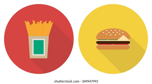 Flat illustration set: French fries and hamburger