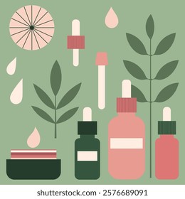Flat illustration set of natural cosmetics