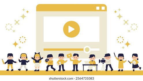 Flat Illustration Set of People Creating Content | Video Production and Digital Creator Design ( Vector Backgrounds Eye Catching White Background 1:1.191 )	