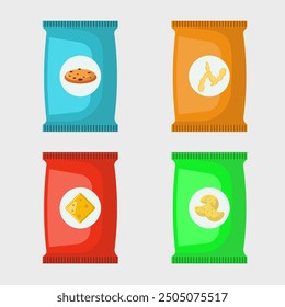 Flat illustration set of snack, crunchy snack, potato, biscuit chips