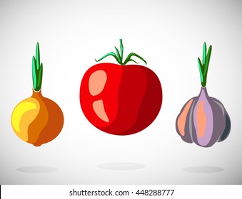 Flat illustration with shadow of vegetables. Vector background