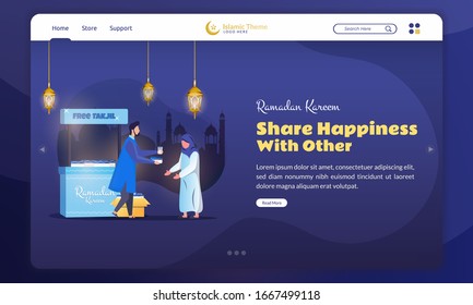 Flat illustration of share happiness with other for Ramadan concept on landing page
