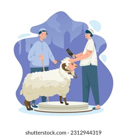 Flat Illustration of sheep sacrifice for Islamic Eid al-Adha