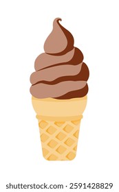 A flat illustration showcasing a chocolate-flavored ice cream cone, perfect for dessert and food-related creative projects.