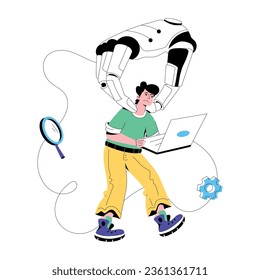 Flache Illustration von Technikern, die auf Laptop arbeiten 