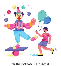 A flat illustration showing carnival juggling balls 