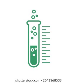 flat illustration showing a chemical test tube containing bubbling green liquid on a white background